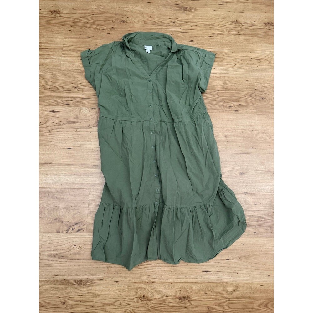 Ava & Viv Olive Green Tiered Button Down Dress